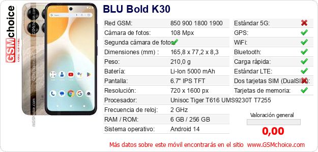 BLU Bold K30 Datos técnicos del móvil BLU Bold K30 Datos técnicos del móvil