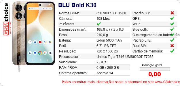 BLU Bold K30 Especificações técnicas do telemóvel BLU Bold K30 Especificações técnicas do telemóvel