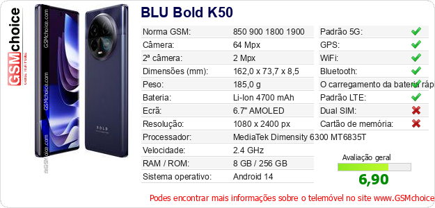 BLU Bold K50 Especificações técnicas do telemóvel BLU Bold K50 Especificações técnicas do telemóvel