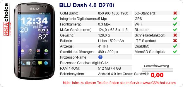 BLU Dash 4.0 D270i technische Daten BLU Dash 4.0 D270i technische Daten