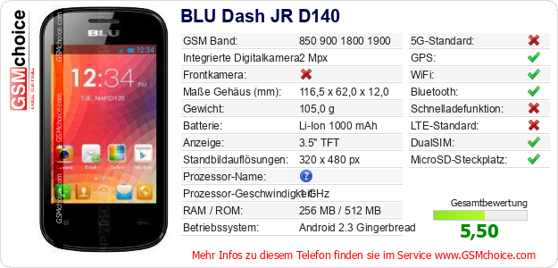 BLU Dash JR D140 technische Daten BLU Dash JR D140 technische Daten