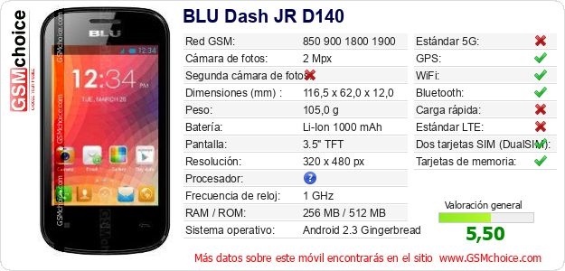 BLU Dash JR D140 Datos técnicos del móvil BLU Dash JR D140 Datos técnicos del móvil