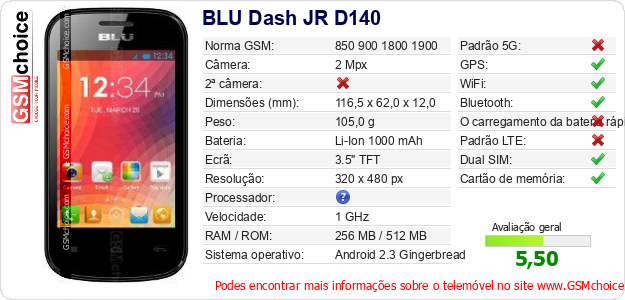 BLU Dash JR D140 Especificações técnicas do telemóvel BLU Dash JR D140 Especificações técnicas do telemóvel