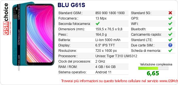 BLU G61S Dati tecnici di telefono cellulare BLU G61S Dati tecnici di telefono cellulare
