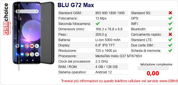 BLU G72 Max Dati tecnici di telefono cellulare BLU G72 Max Dati tecnici di telefono cellulare