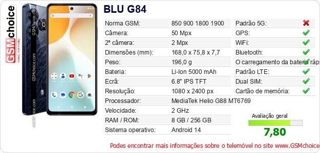 BLU G84 Especificações técnicas do telemóvel BLU G84 Especificações técnicas do telemóvel