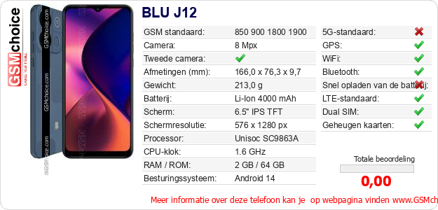 BLU J12 Technische gegevens 