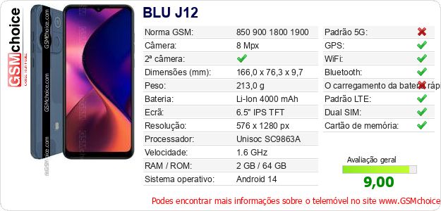 BLU J12 Especificações técnicas do telemóvel 