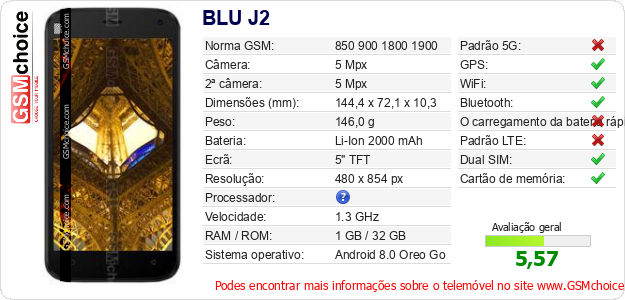 BLU J2 Especificações técnicas do telemóvel BLU J2 Especificações técnicas do telemóvel