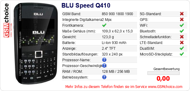 BLU Speed Q410 technische Daten BLU Speed Q410 technische Daten