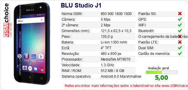 BLU Studio J1 Especificações técnicas do telemóvel BLU Studio J1 Especificações técnicas do telemóvel