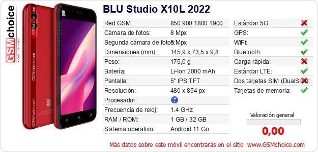 BLU Studio X10L 2022 Datos técnicos del móvil BLU Studio X10L 2022 Datos técnicos del móvil