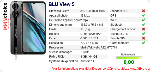 BLU View 5 Fiche technique BLU View 5 Fiche technique