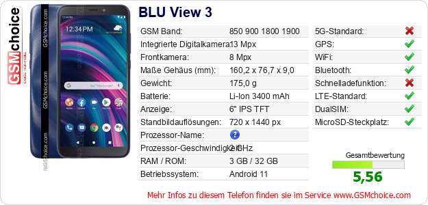 BLU View 3 technische Daten BLU View 3 technische Daten