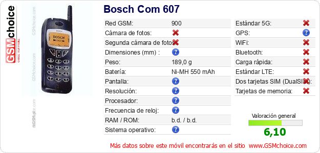 Bosch Com 607 Datos técnicos del móvil Bosch Com 607 Datos técnicos del móvil