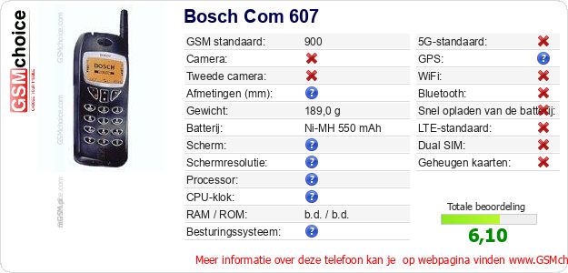 Bosch Com 607 Technische gegevens 