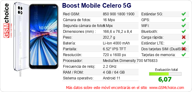 Boost Mobile Celero 5G Datos técnicos del móvil Boost Mobile Celero 5G Datos técnicos del móvil