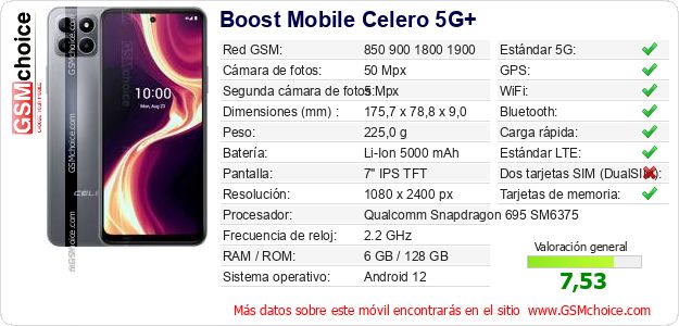 Boost Mobile Celero 5G+ Datos técnicos del móvil Boost Mobile Celero 5G+ Datos técnicos del móvil