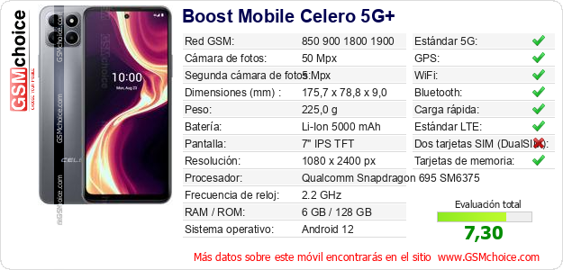Boost Mobile Celero 5G+ Datos técnicos del móvil 