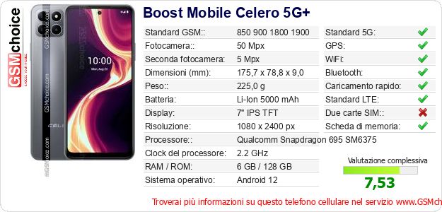 Boost Mobile Celero 5G+ Dati tecnici di telefono cellulare Boost Mobile Celero 5G+ Dati tecnici di telefono cellulare