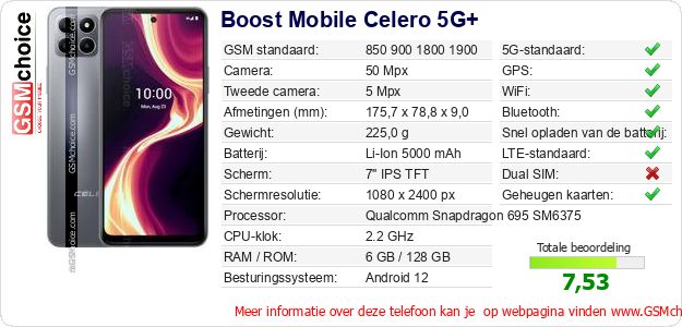 Boost Mobile Celero 5G+ Technische gegevens 
