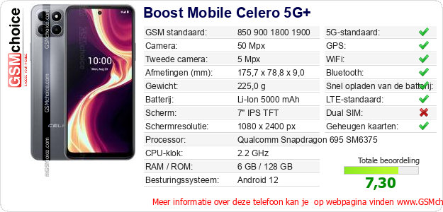 Boost Mobile Celero 5G+ Technische gegevens Boost Mobile Celero 5G+ Technische gegevens