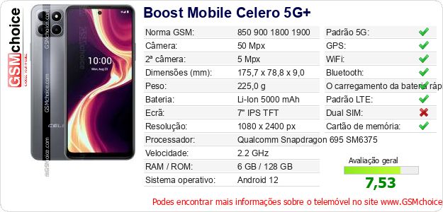 Boost Mobile Celero 5G+ Especificações técnicas do telemóvel Boost Mobile Celero 5G+ Especificações técnicas do telemóvel