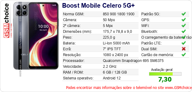 Boost Mobile Celero 5G+ Especificações técnicas do telemóvel Boost Mobile Celero 5G+ Especificações técnicas do telemóvel