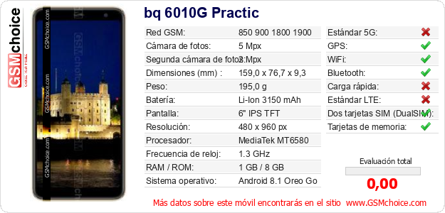 bq 6010G Practic Datos técnicos del móvil bq 6010G Practic Datos técnicos del móvil