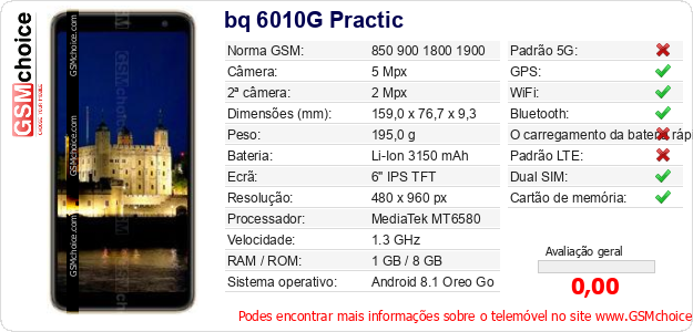 bq 6010G Practic Especificações técnicas do telemóvel bq 6010G Practic Especificações técnicas do telemóvel