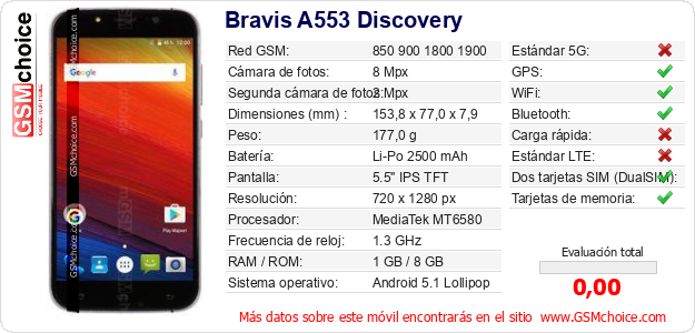 Bravis A553 Discovery Datos técnicos del móvil Bravis A553 Discovery Datos técnicos del móvil