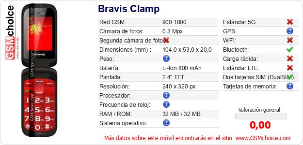 Bravis Clamp Datos técnicos del móvil Bravis Clamp Datos técnicos del móvil