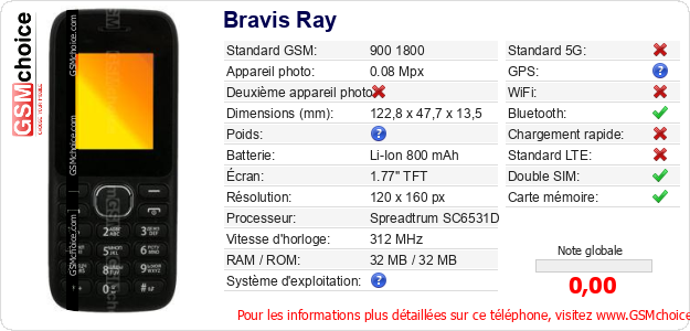 Bravis Ray Fiche technique