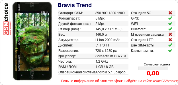 Bravis Trend Технические данные телефона Bravis Trend Технические данные телефона