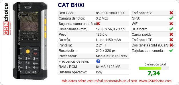 CAT B100 Datos técnicos del móvil 