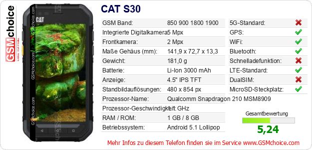 CAT S30 technische Daten CAT S30 technische Daten
