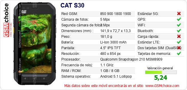 CAT S30 Datos técnicos del móvil 