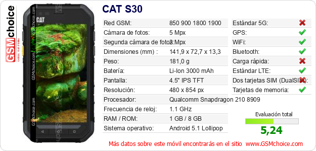 CAT S30 Datos técnicos del móvil 
