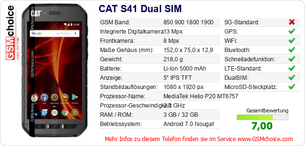 CAT S41 Dual SIM technische Daten CAT S41 Dual SIM technische Daten