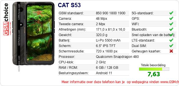 CAT S53 Technische gegevens 