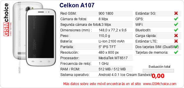 Celkon A107 Datos técnicos del móvil Celkon A107 Datos técnicos del móvil