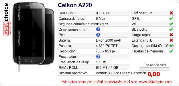 Celkon A220 Datos técnicos del móvil Celkon A220 Datos técnicos del móvil