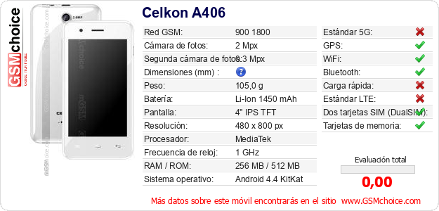 Celkon A406 Datos técnicos del móvil 