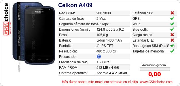 Celkon A409 Datos técnicos del móvil 