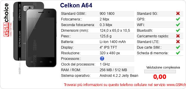 Celkon A64 Dati tecnici di telefono cellulare 