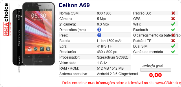 Celkon A69 Especificações técnicas do telemóvel 