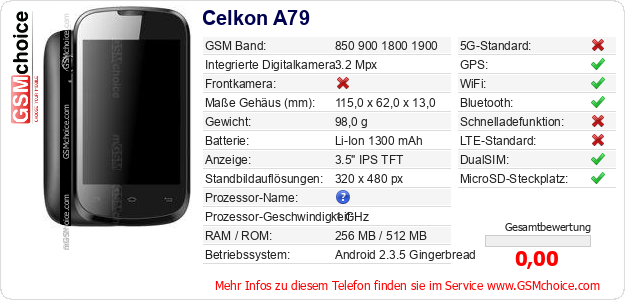 Celkon A79 technische Daten Celkon A79 technische Daten