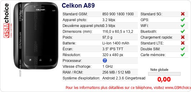 Celkon A89 Fiche technique Celkon A89 Fiche technique