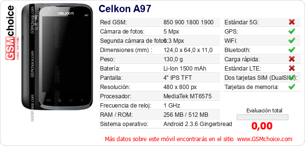 Celkon A97 Datos técnicos del móvil 