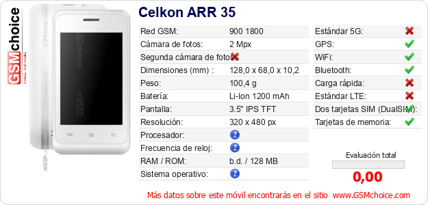 Celkon ARR 35 Datos técnicos del móvil Celkon ARR 35 Datos técnicos del móvil